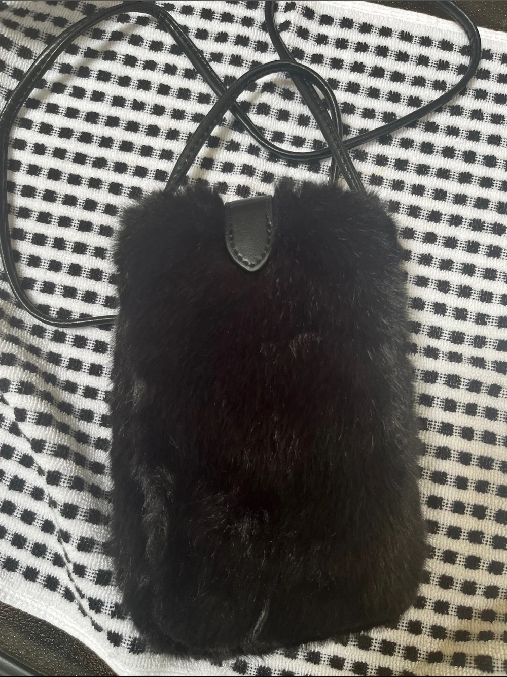 Rebecca Minkoff Black Faux Fur Crossbody Phone Bag